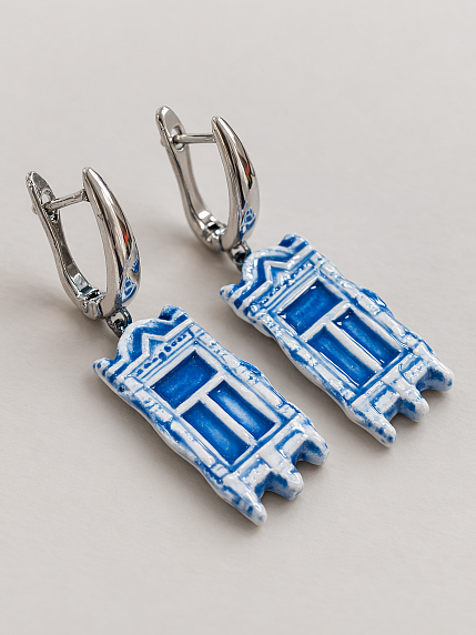 Серьги ручной работы Быкова керамика «Голубые ставни», фарфор, фото 2.