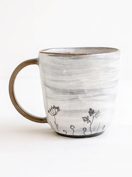 Кружка ручной работы Ким керамика с росписью Лис в свитере и птичка, керамика, 450 мл, фото 2.