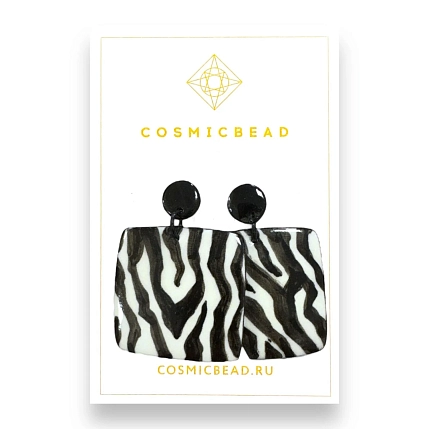 Серьги крупные из фарфора с принтом «Зебра», фото 1.