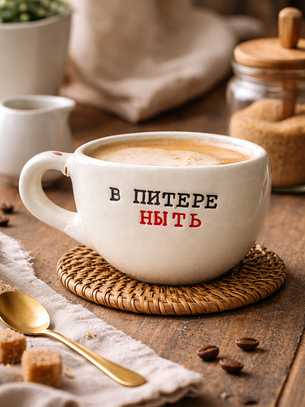Кружка ручной работы с надписью «В Питере ныть», керамика, 350 мл, фото 5.