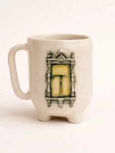 Кружка ручной работы на ножках Быкова керамика «Окно с зелеными ставнями» № 2, керамика, 250 мл