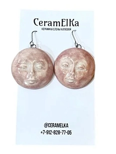 Серьги на петле КерамЕлКа «Лица», керамика, темно-розовые