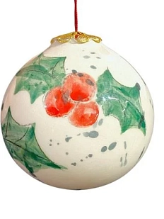 Ёлочная игрушка Верба керамика шар расписной «Остролист», 7 см