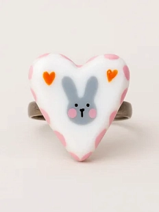 Кольцо Радость Рядом «Сердце с зайчиком», полимерная глина, незамкнутое, белое
