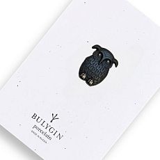 Брошь ручной работы Bulygin «Сова», фарфор, чёрно-серебристая