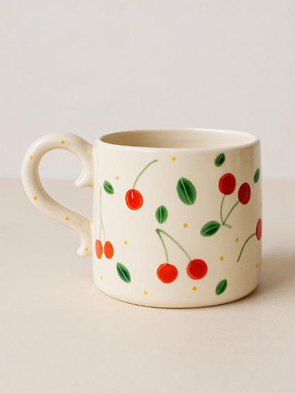 Кружка ручной работы прямая «Вишенки», полуфарфор, 250 мл, фото 2.