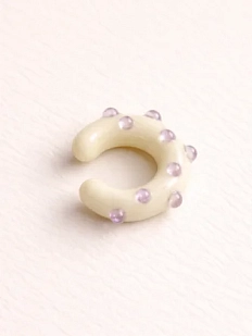 Кафф Лампджой глянцевый, стекло, белый в сиреневый горошек