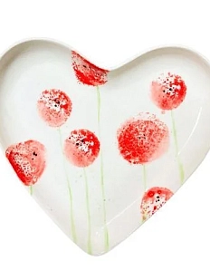 Тарелка в форме сердечка Катя Вебер «Красные одуванчики», керамика, 15 см