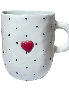 Кружка ручной работы Катя Вебер в чёрную точку с сердечком, белая, полуфарфор, 300 мл