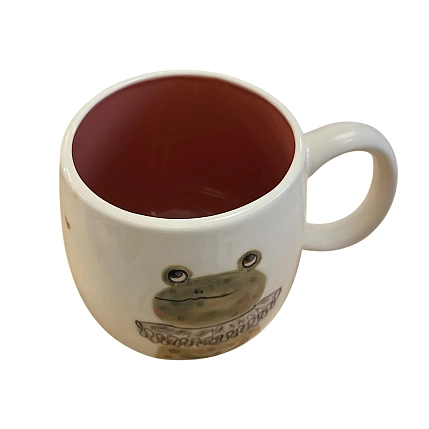 Кружка ручной работы Ким керамика с росписью Лягушка в жабо с коричневыми сердечками, фарфор, 350 мл, фото 4.