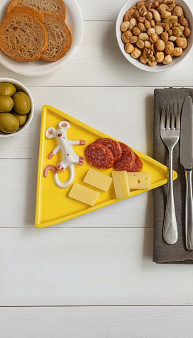 Треугольная тарелка ручной работы «Мышка», желтая, керамика, фото 3.