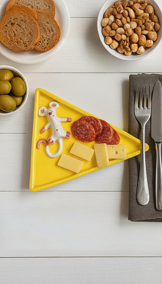 Треугольная тарелка ручной работы «Мышка», желтая, керамика, фото 2.