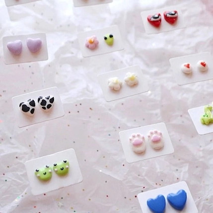 Серёжки-гвоздики Радость Рядом «Цветочки», полимерная глина, розовые, фото 3.