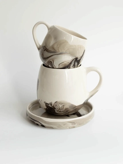 Кружка ручной работы РУКИ В ГЛИНЕ «Серый мрамор», керамика, 250 мл, круглая, фото 2.