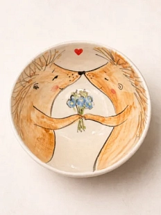 Пиала ручной работы НАДО ЖЕ с росписью «Ёжики с цветами», белая, керамика, 13 см
