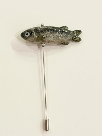 Брошь Бур Мур «Корюшка», муранское стекло, латунь родированная, фото 1.