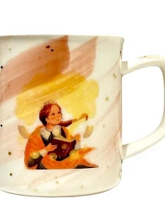 Кружка ручной работы Анна Герман «Девушка с книгой», бело-розовая с разводами, фарфор, 450 мл