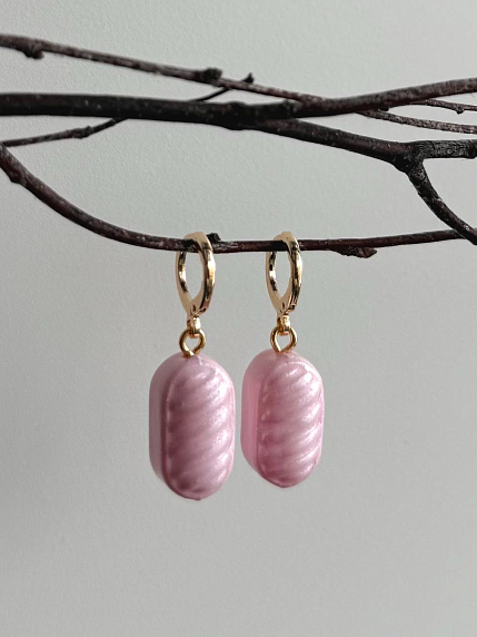 Серьги-конго Счастливые истории «Карамельки», полимерная глина, розовые, фото 1.