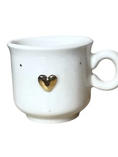 Кружка ручной работы Анна Герман с золотым сердечком, белая, фарфор, 120 мл