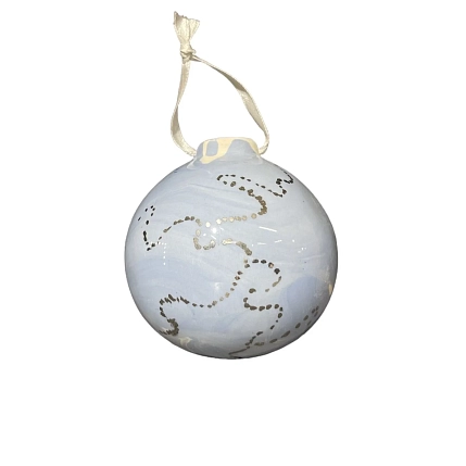Ёлочная игрушка шар Верба керамика «Серебряная гирлянда», голубой, 7 см, фото 1.