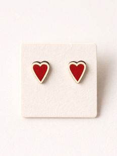 Серёжки-гвоздики Сердечки, дерево, красно-золотистые