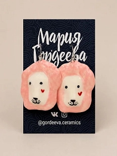 Серьги Мария Гордеева «Львы», розовые, керамика