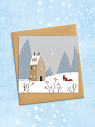 Квадратная зимняя сканди открытка «Домик и лиса», превью фото 2