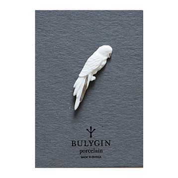 Брошь ручной работы Bulygin «Попугай», бело-серебристая, фарфор, фото 2.