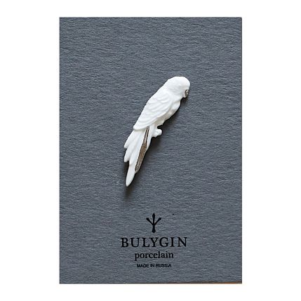 Брошь ручной работы Bulygin «Попугай», бело-серебристая, фарфор, фото 2.