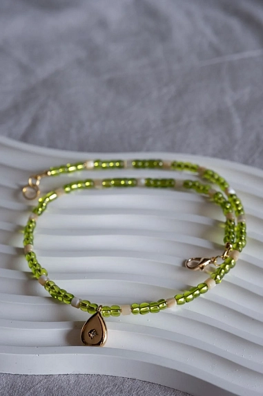 Чокер ручной работы Идеальное совпадение «Капля», зелёный, фото 3.