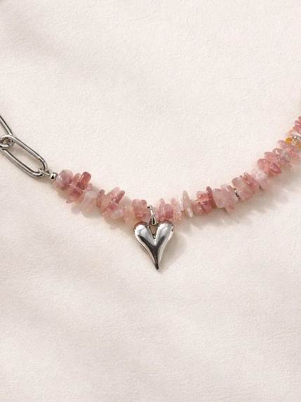 Цепь Мигетт  «Сердечко»  с розовым кварцем и подвеской, фото 3.