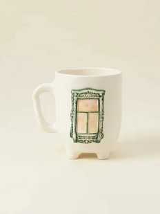 Кружка ручной работы на ножках Быкова керамика «Окно с зелеными ставнями», керамика, 250 мл