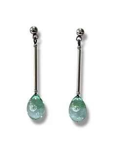 Серьги на планке Лампджой «Капли», стекло, бледно-зелёные