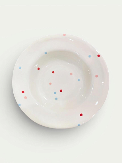 Тарелка шляпа ручной работы ММ керамика в разноцветный горошек, 26 см, фото 1.