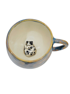 Кружка ручной работы с фигуркой внутри Котик, керамика, 400мл