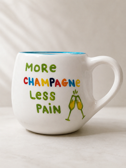 Кружка ручной работы Hands in Clay «More champagne less pain», зеленая, керамика, 400 мл, круглая, фото 1.
