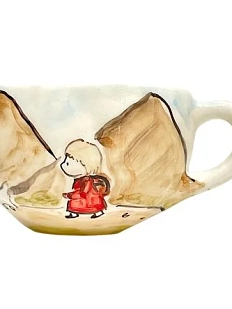 Кружка ручной работы Мальчик с собакой в походе, керамика, 350 мл