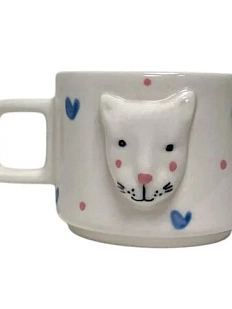 Кружка ручной работы Мария Гордеева с фигуркой Кот с голубыми сердечками, полуфарфор, 250 мл