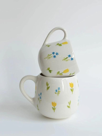 Кружка ручной работы круглая «Весенняя поляна», керамика, 400 мл, фото 3.