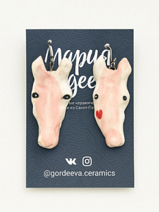 Серьги «Лошадки», керамика, розовые