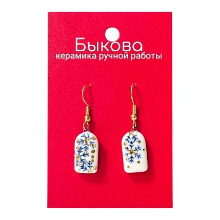 Серьги ручной работы Быкова керамика «Синие снежинки», малые‎, фарфор, фото 1.