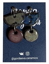Серьги Мария Гордеева ассиметричные составные, керамика, коричневые с синим и фиолетовый