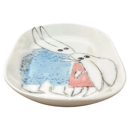 Блюдце ручной работы Катибо Зайки, керамика, 14 см, фото 3.