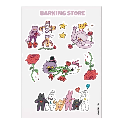 Виниловые стикеры «Котики и розы», А5, фото 1.