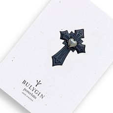 Брошь ручной работы Bulygin «Крест», фарфор, чёрно-серебристая