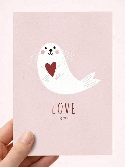 Открытка DARI DARI с тюленем «Love you», А6, фото 1.