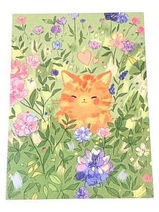 Открытка «Котёнок в полевых цветах», А6