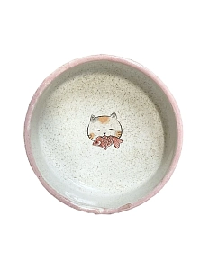 Миска ручной работы Керемет «Котик с рыбкой», розовая, керамика, 14 см