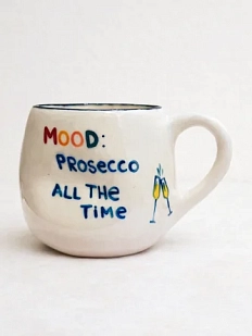 Кружка ручной работы РУКИ В ГЛИНЕ «Mood: prosecco all the time», синяя, керамика, 400 мл, круглая