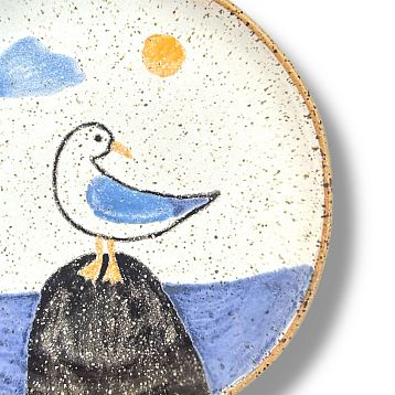 Тарелка ручной работы «Чайка на камне», белая, керамика, 17 см, фото 4.